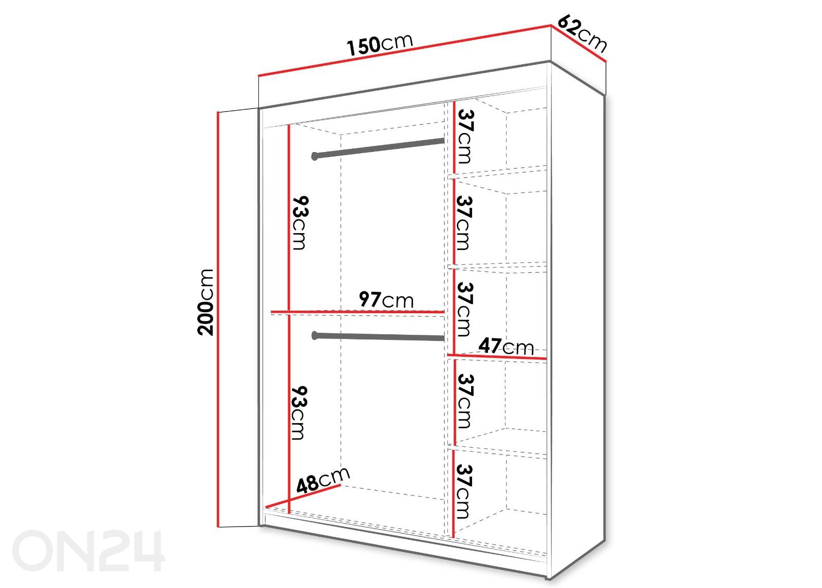 Lükandustega riidekapp Flutes 150 cm suurendatud mõõdud