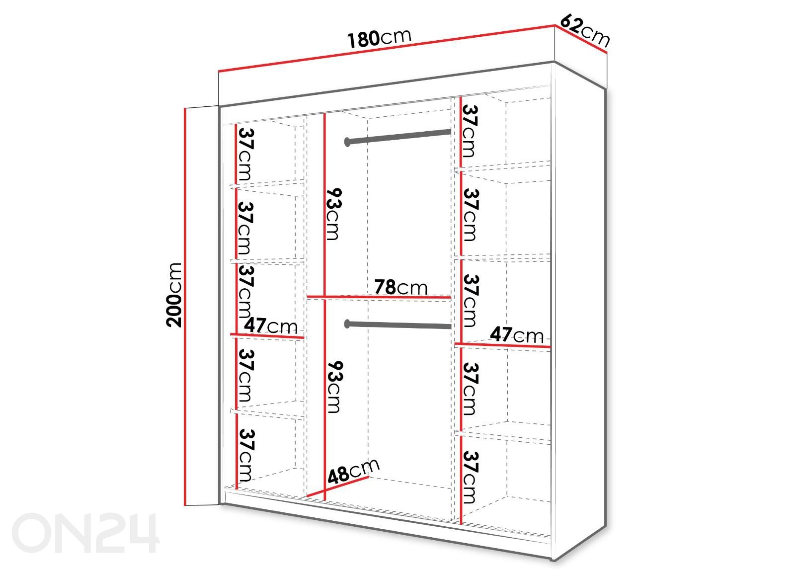 Lükandustega riidekapp Flutes 180 cm suurendatud mõõdud