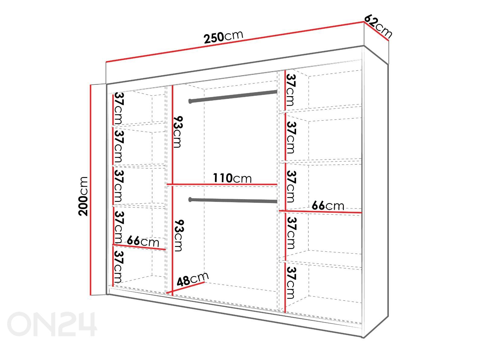 Lükandustega riidekapp Flutes 250 cm suurendatud mõõdud