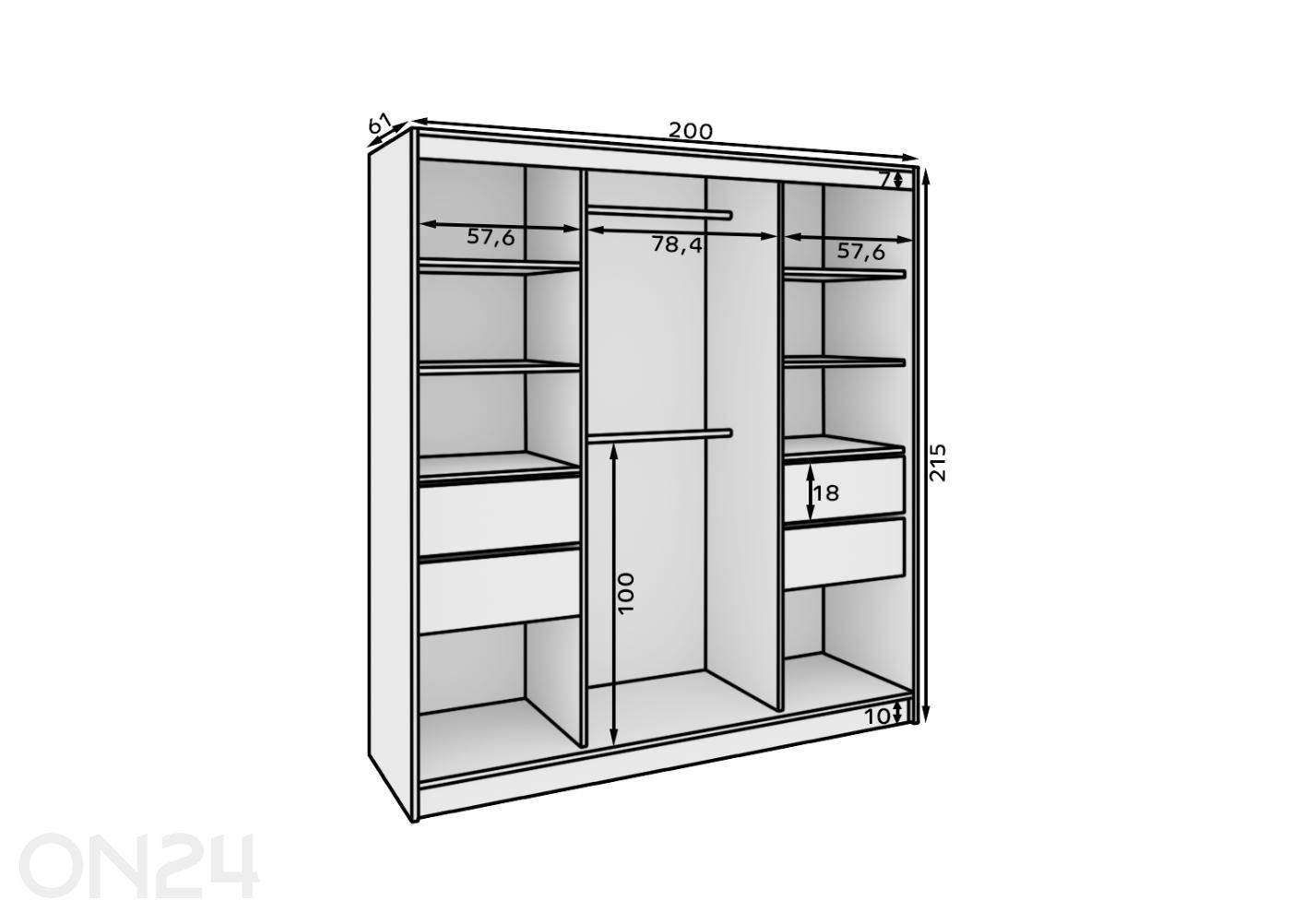 Lükandustega riidekapp Gironde 200 cm suurendatud mõõdud