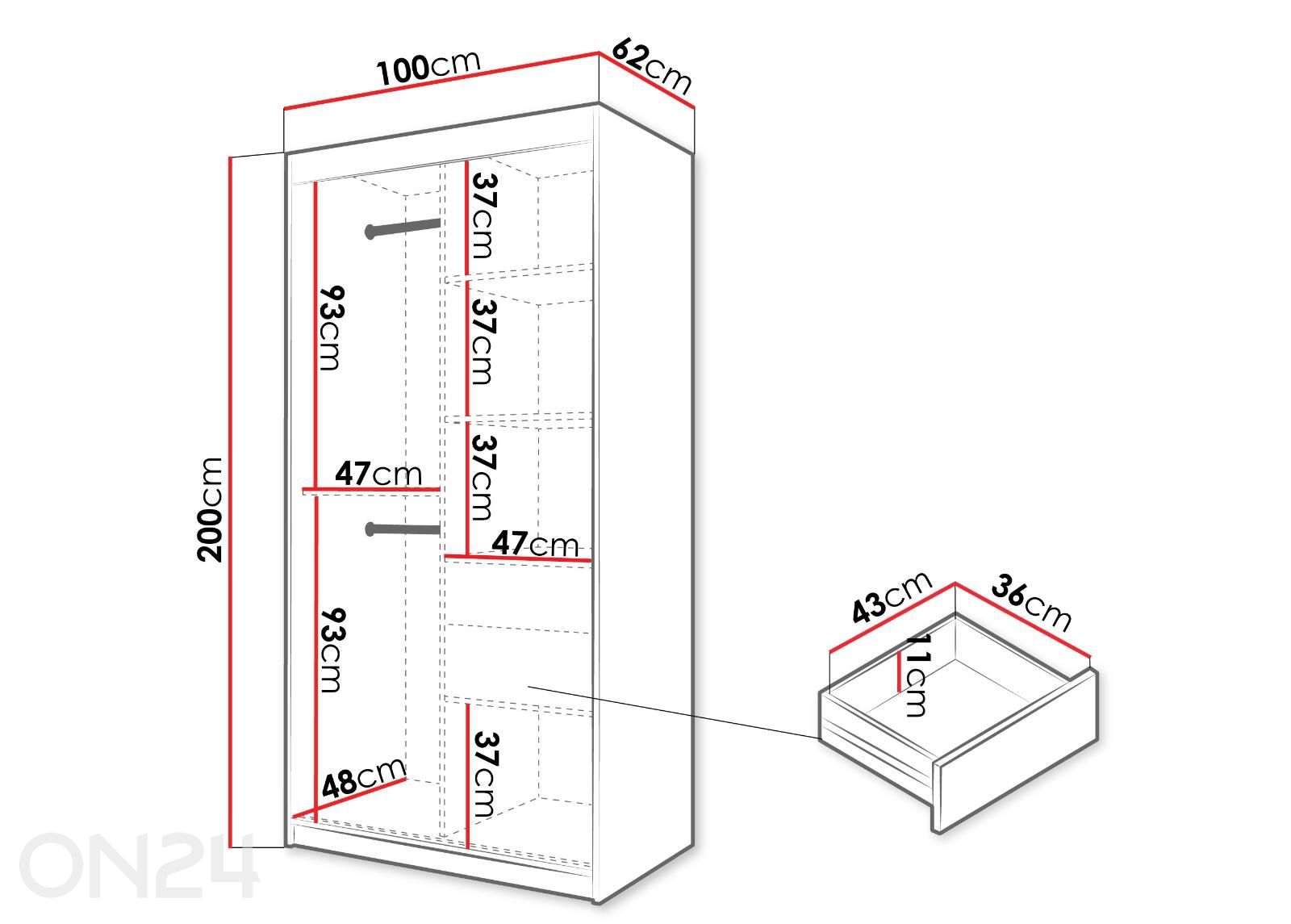 Lükandustegariidekapp Flutes 100 cm + LED suurendatud mõõdud