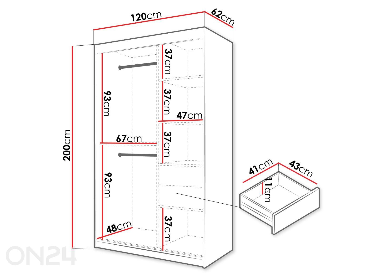 Lükandustegariidekapp Flutes 120 cm + LED suurendatud mõõdud