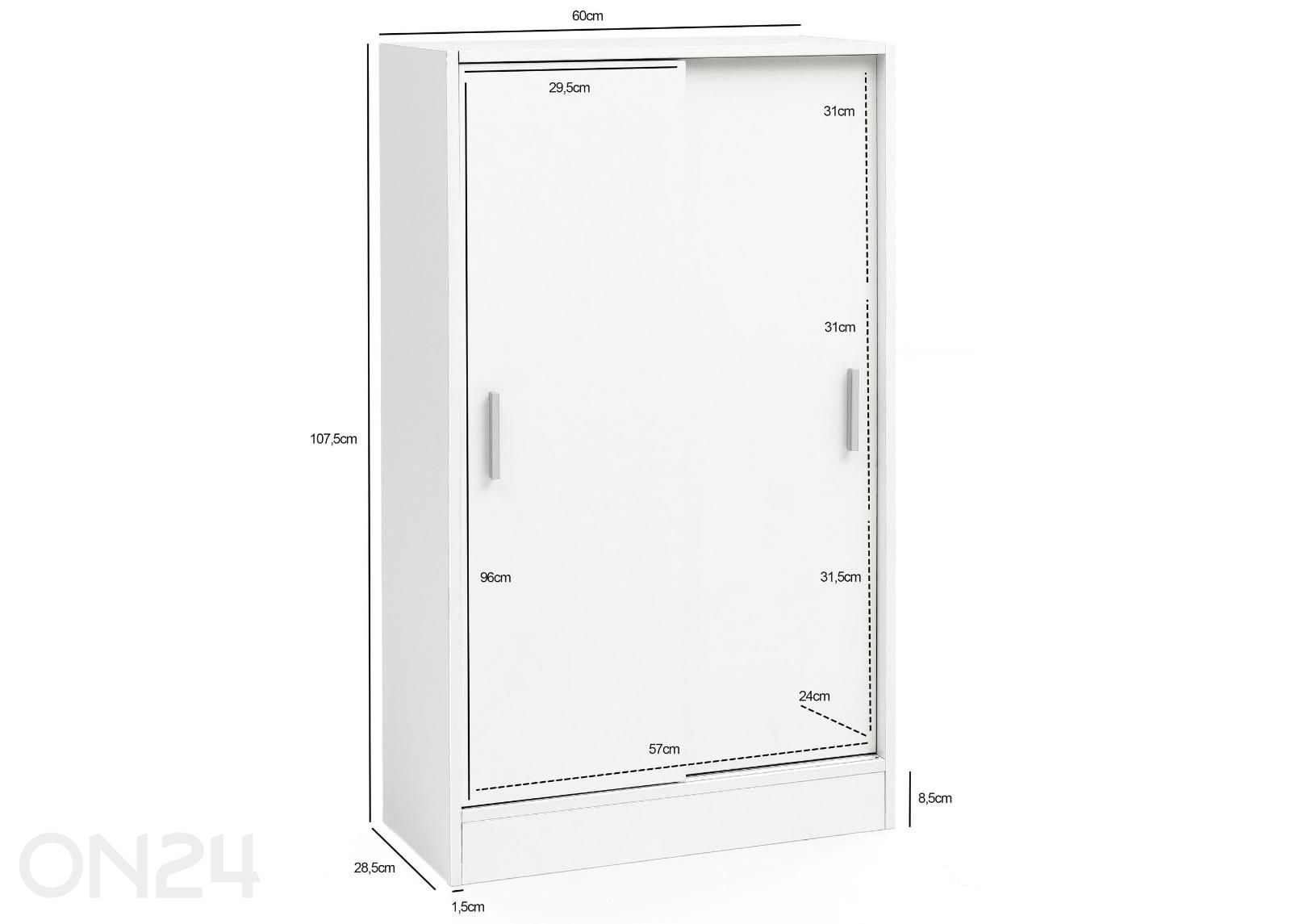 Lükanustega kummut/kapp 60 cm, valge suurendatud mõõdud