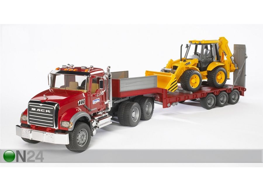 Mack treileriga + JCB ekskavaator 1:16 Bruder suurendatud