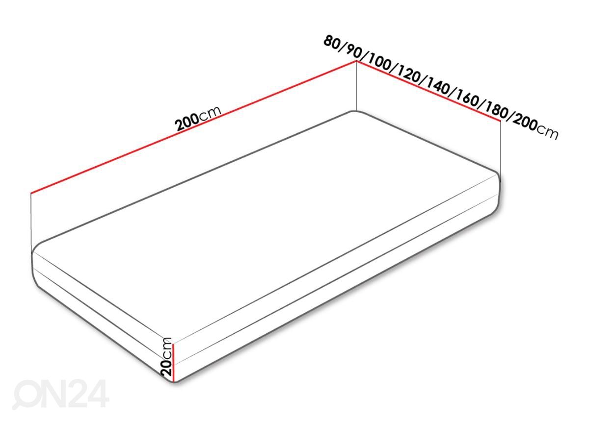Madrats 120x200 cm suurendatud mõõdud