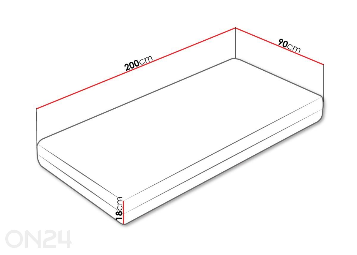 Madrats Eros 90x200 cm suurendatud mõõdud