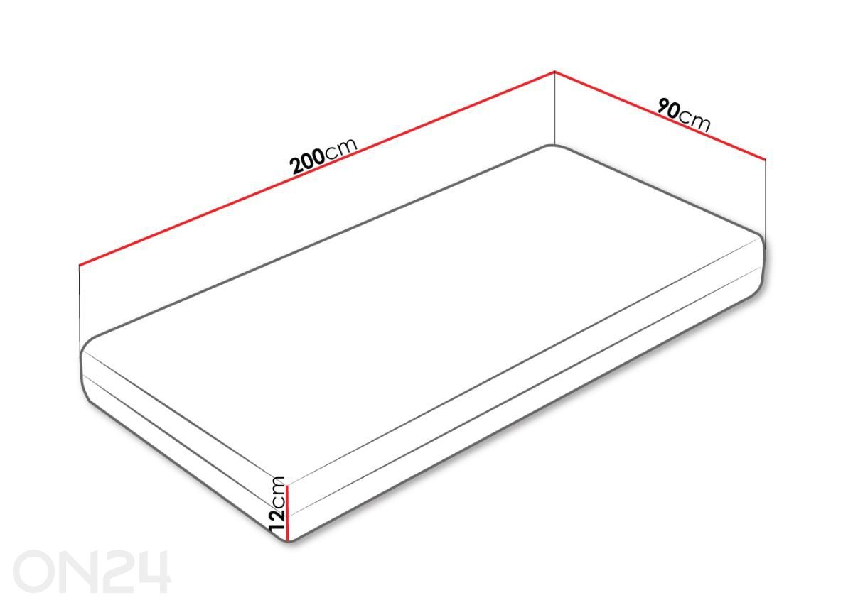 Madrats Zeus 12 90x200 cm suurendatud mõõdud