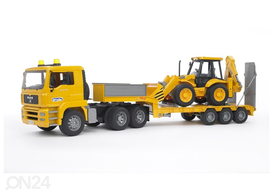 MAN TGA treileriga ja JCB ekskavaatoriga 1:16 Bruder suurendatud