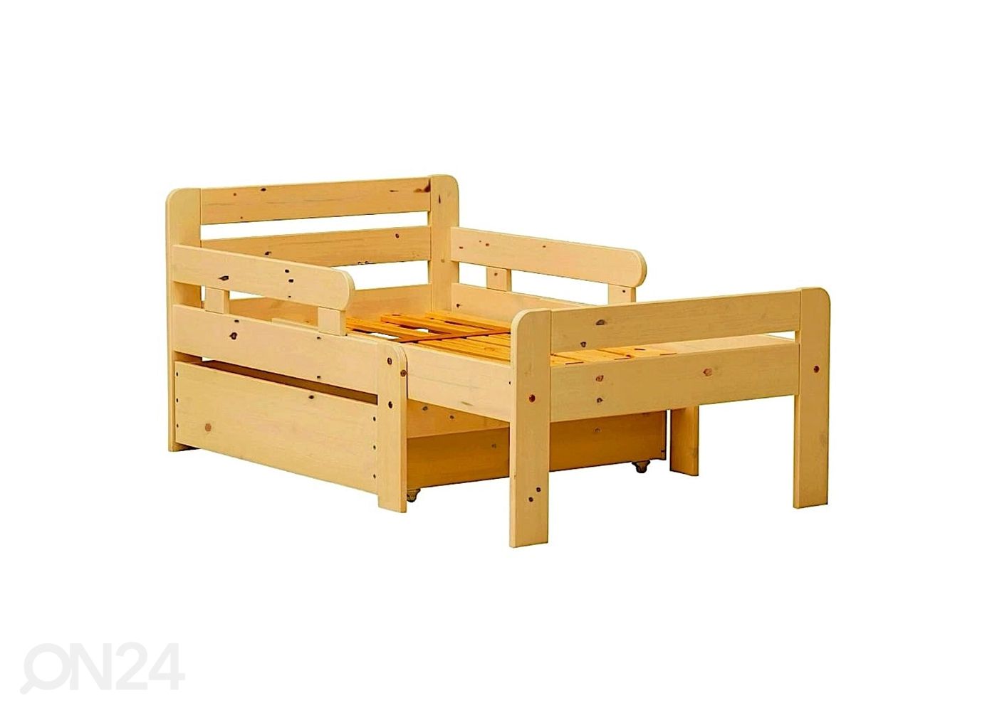 Männipuidust pikendatav lastevoodi Tiina 75x100+42+42 cm + voodikast suurendatud