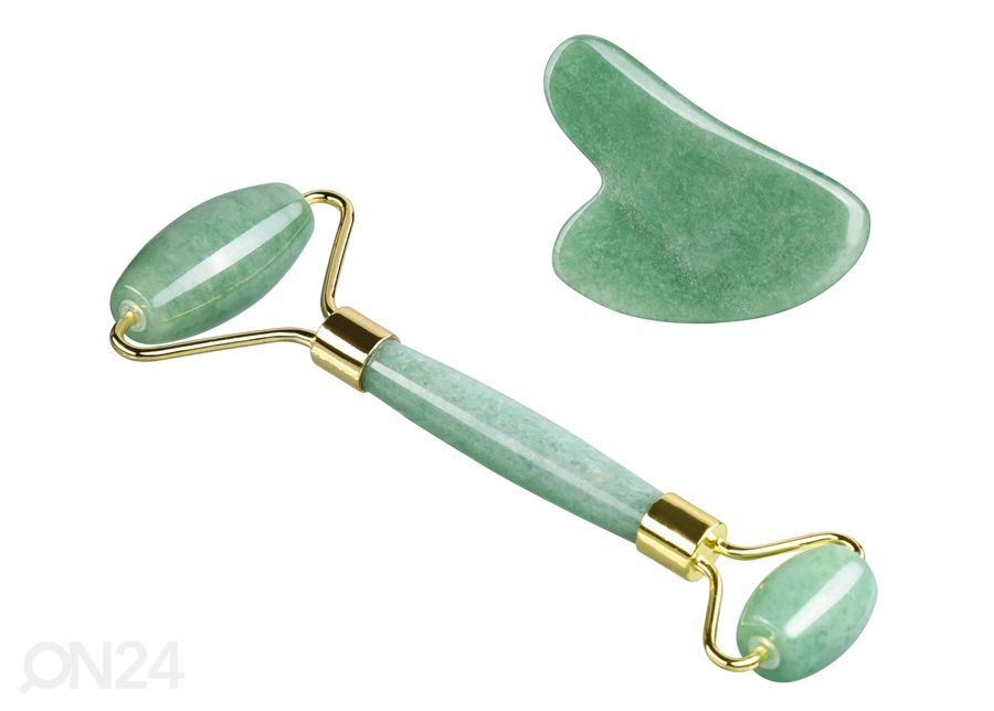 Massaažirullik + Gua Sha massaažikivi Jadeiit suurendatud