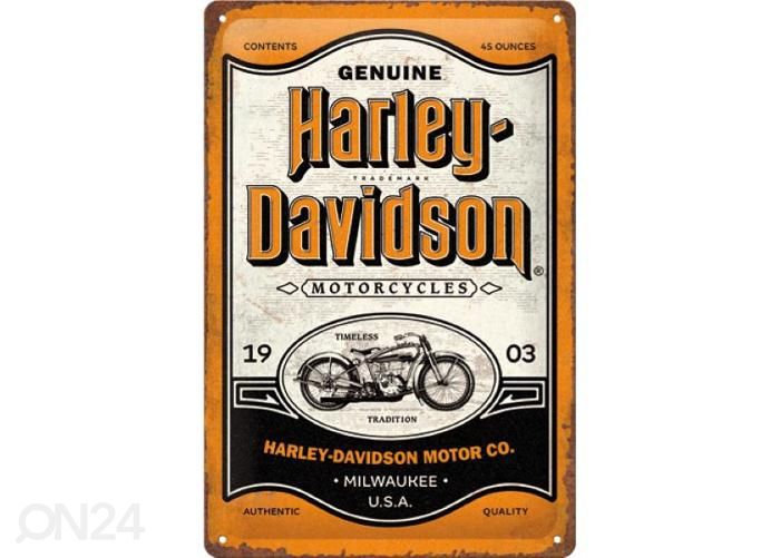 Metallposter 20x30 cm Harley-Davidson - Genuine Motorcycles Milwaukee suurendatud