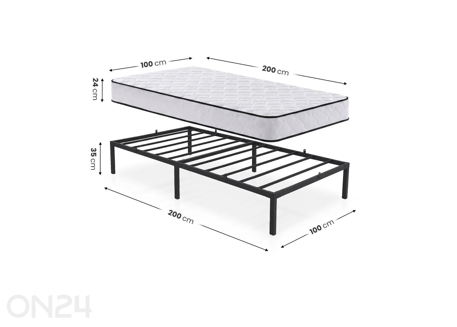 Metallvoodi 100x200 cm madratsiga suurendatud