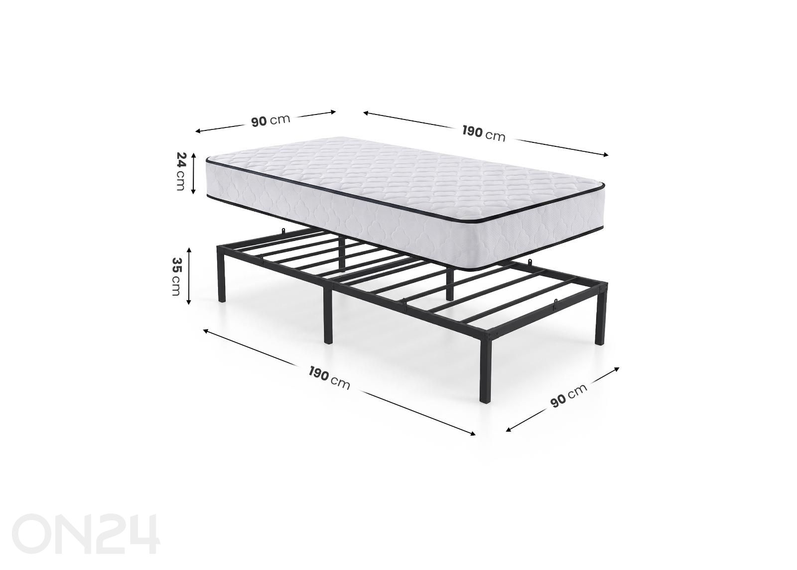 Metallvoodi 90x190 cm madratsiga suurendatud mõõdud