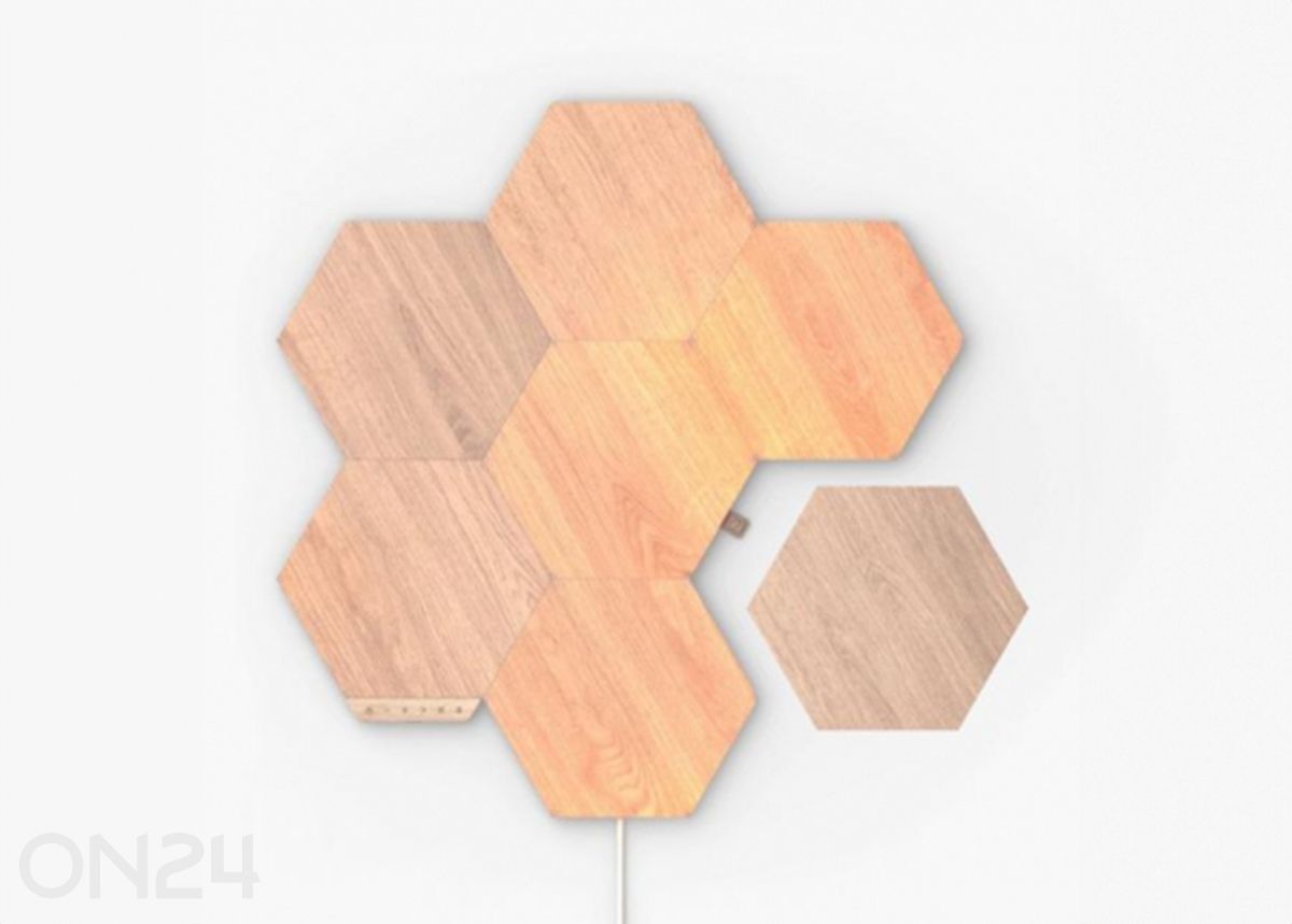 Nanoleaf Elements Wood Look Hexagons stardikomplekt (7 paneeli), soe ja külm valgus suurendatud