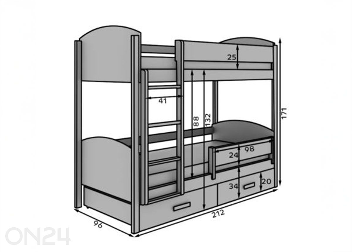 Narivoodi komplekt Jori 90x200 cm suurendatud mõõdud