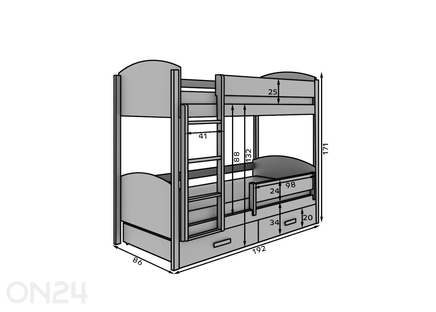 Narivoodi komplekt Jori madratsitega 80x180 cm suurendatud mõõdud