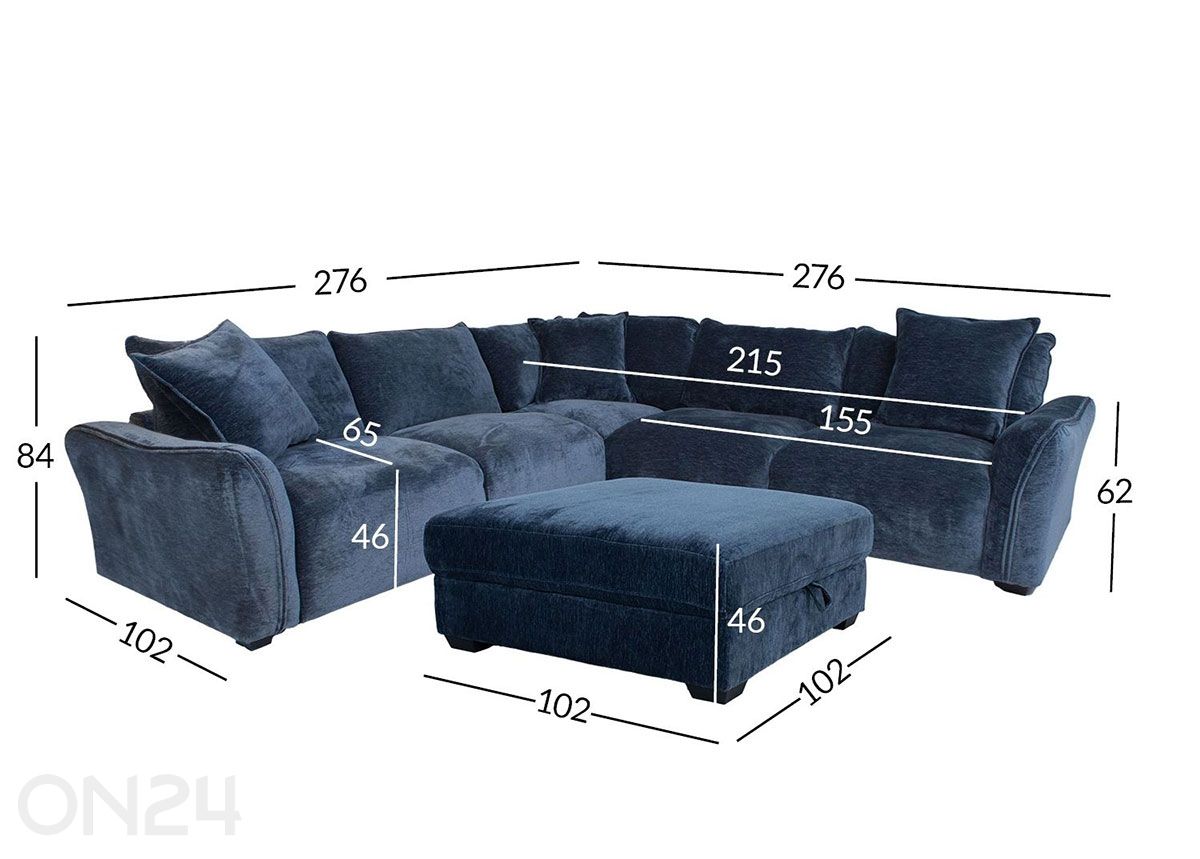 Nurgadiivan ja tumba Divi suurendatud mõõdud