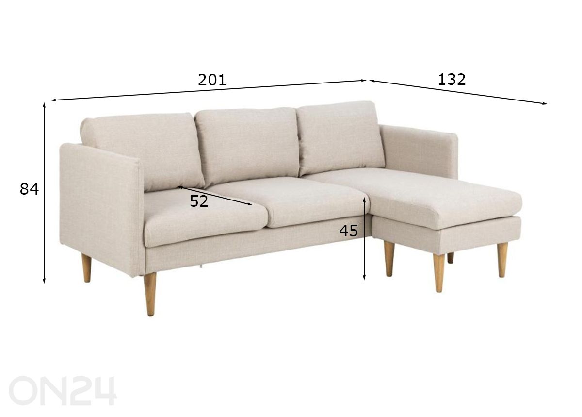 Nurgadiivan Milly suurendatud mõõdud