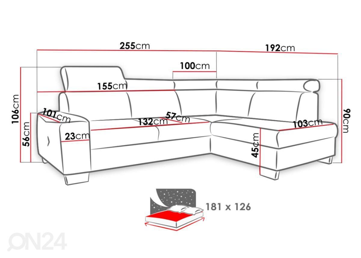 Nurgadiivanvoodi suurendatud mõõdud