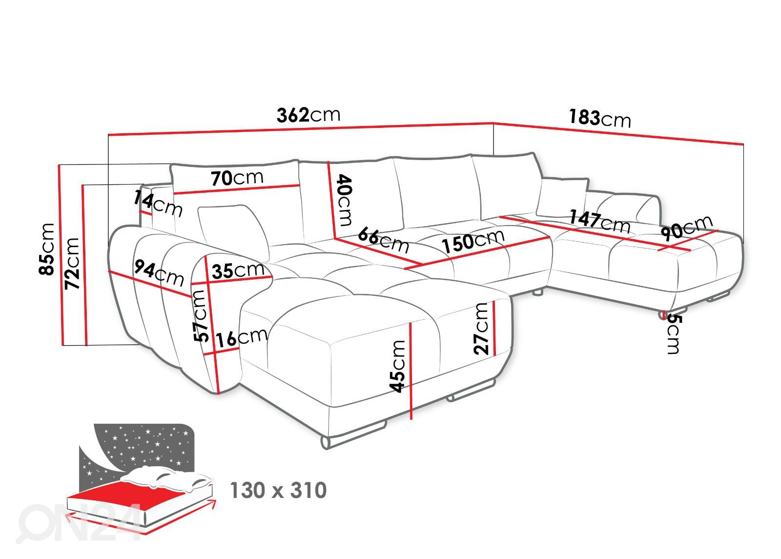 Nurgadiivanvoodi suurendatud mõõdud