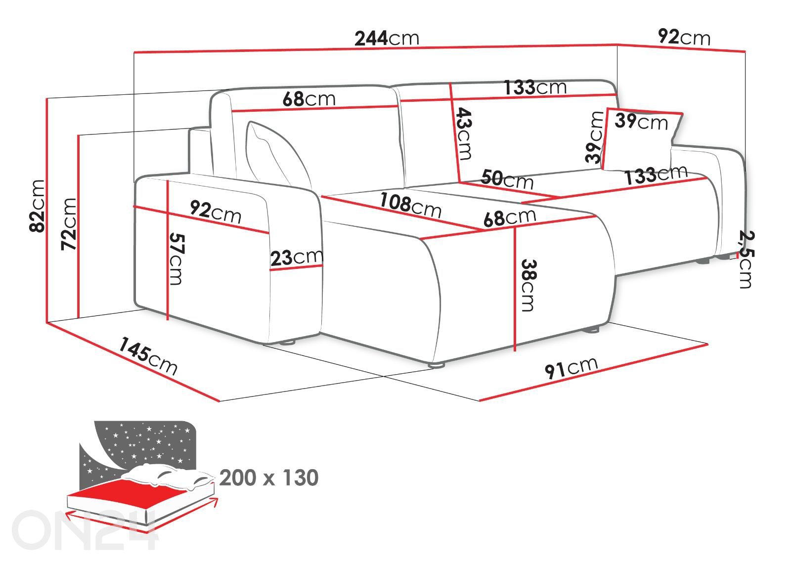 Nurgadiivanvoodi suurendatud mõõdud