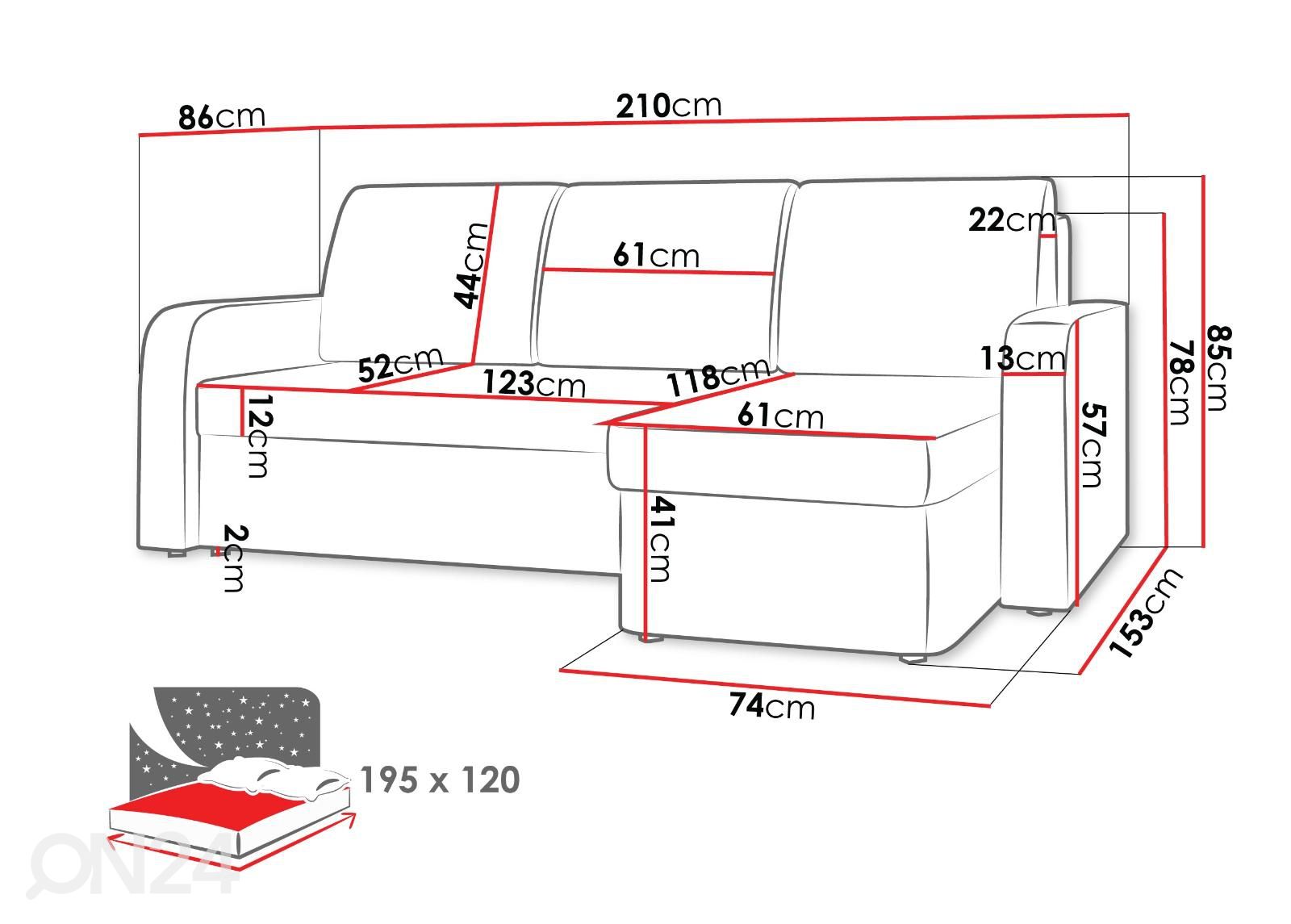 Nurgadiivanvoodi suurendatud mõõdud