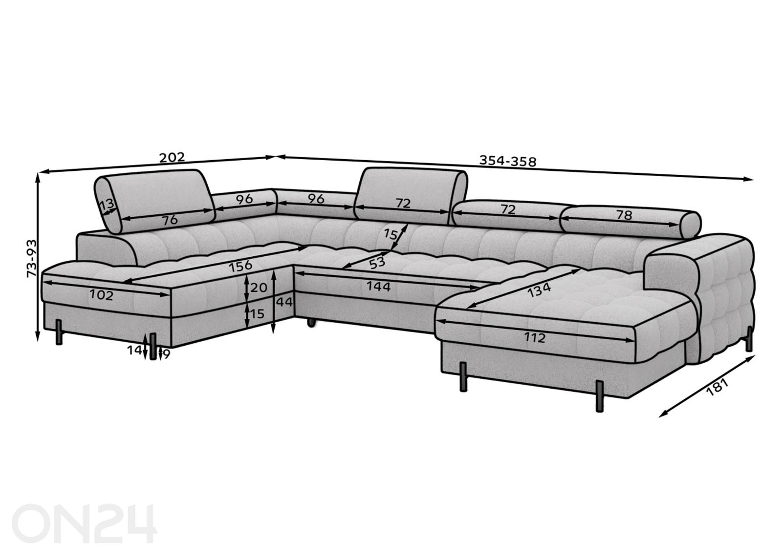 Nurgadiivanvoodi Feraria suurendatud mõõdud