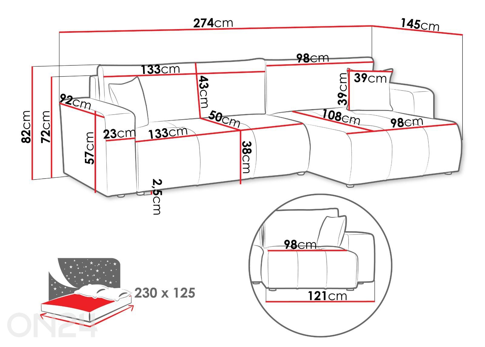 Nurgadiivanvoodi Furyn Maxi suurendatud mõõdud