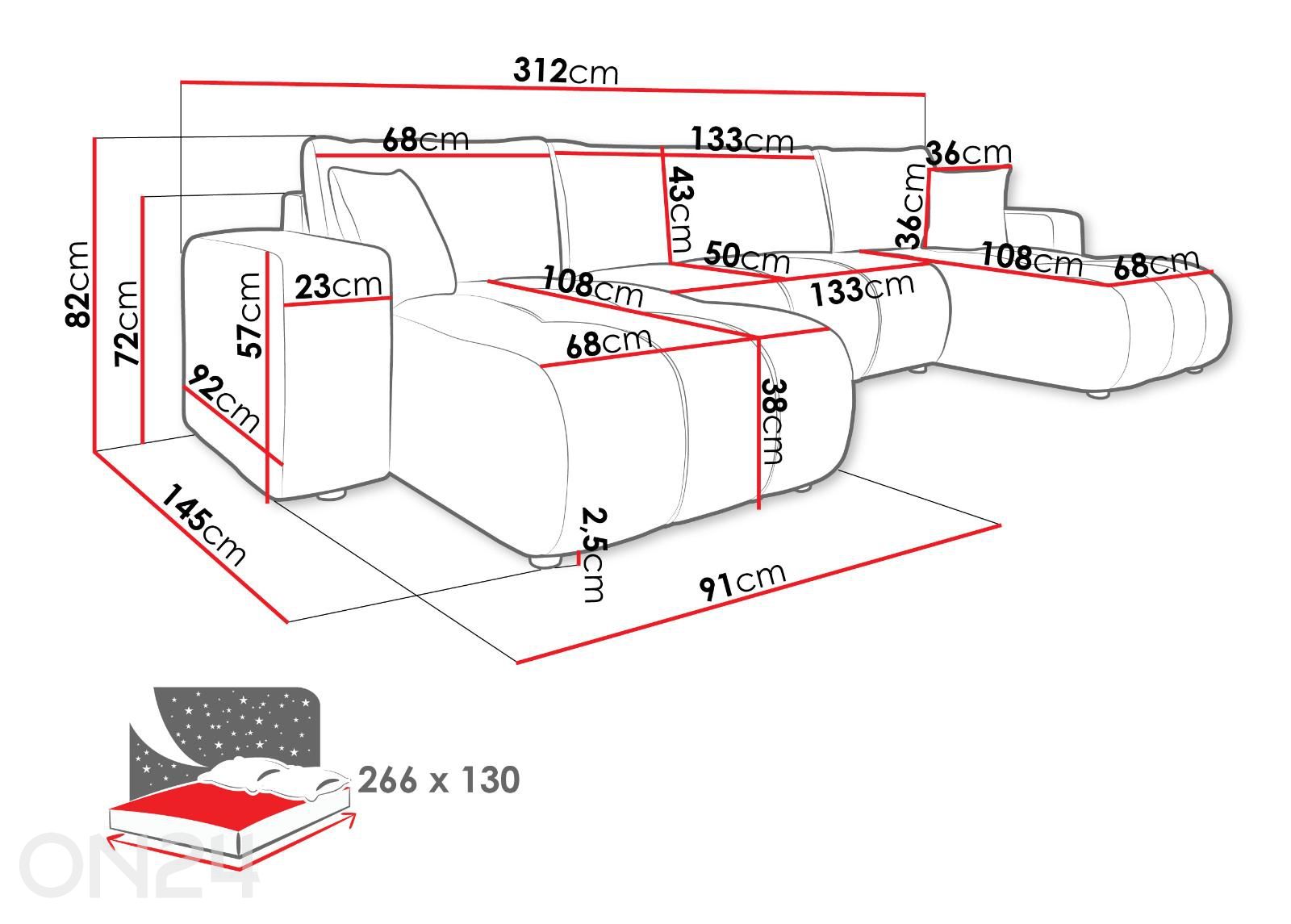 Nurgadiivanvoodi Furyn U suurendatud mõõdud