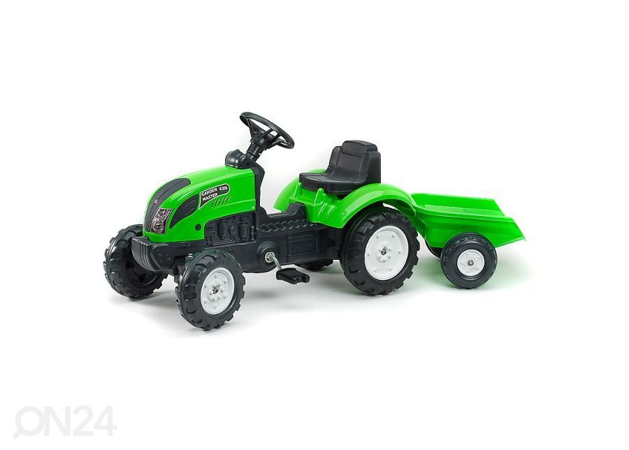 Pedaalidega traktor Farmer järelkäruga, roheline suurendatud
