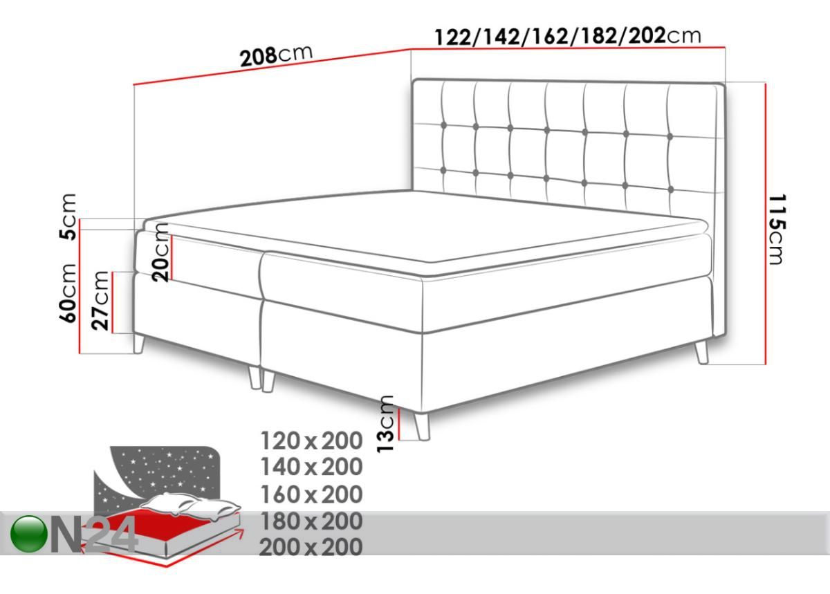 Pesukastiga kontinentaalvoodi Avanti 180x200 cm suurendatud mõõdud