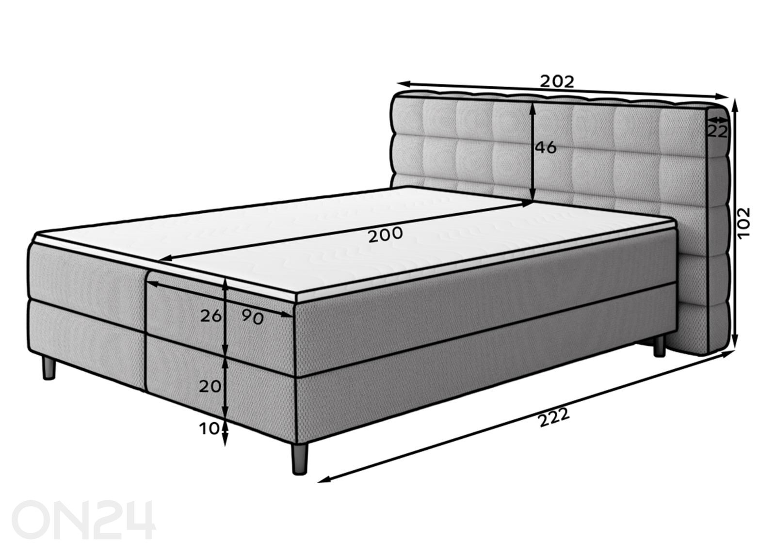 Pesukastiga kontinentaalvoodi Camma 180x200 cm suurendatud mõõdud