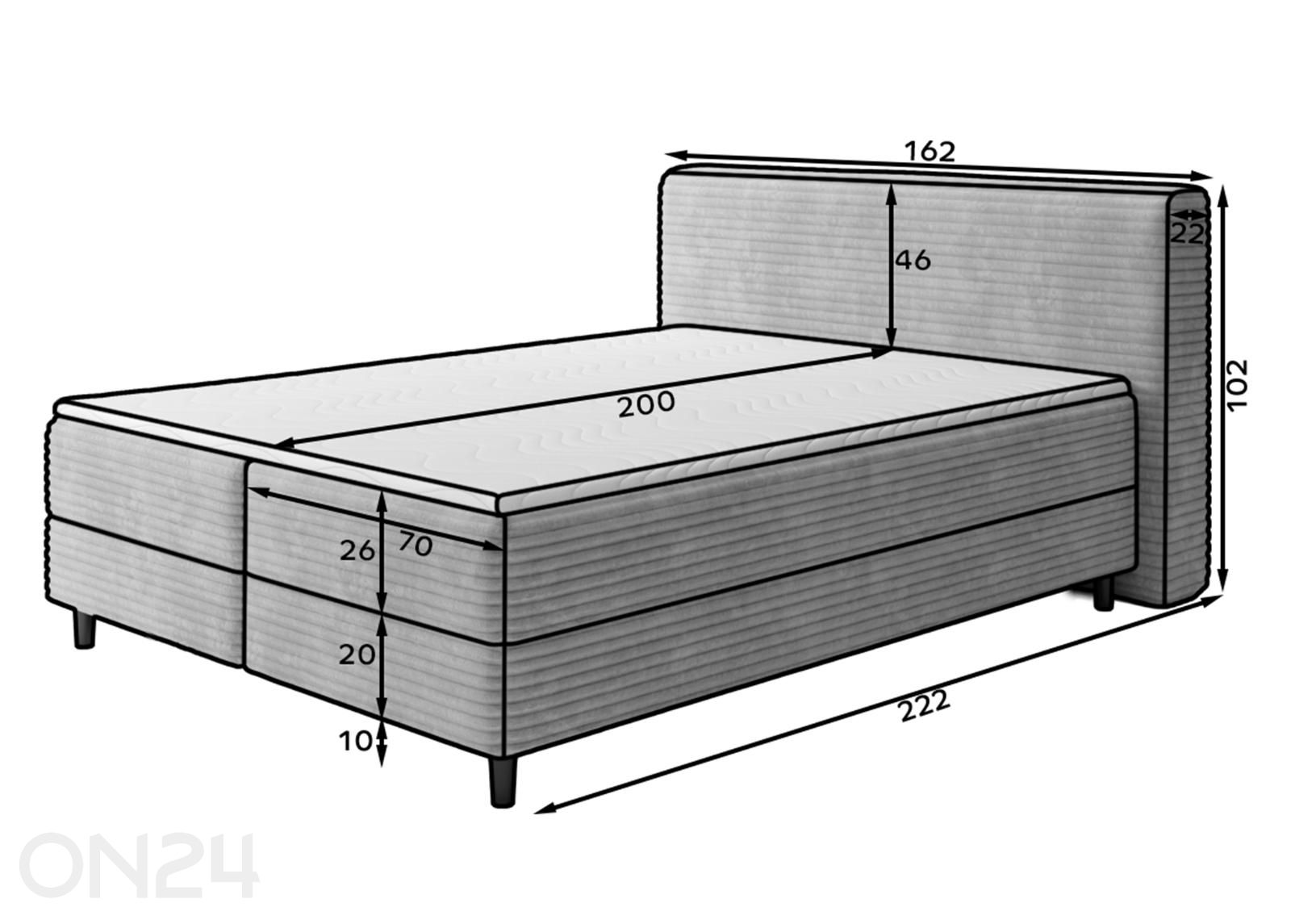 Pesukastiga kontinentaalvoodi Cortiko 140x200 cm suurendatud mõõdud