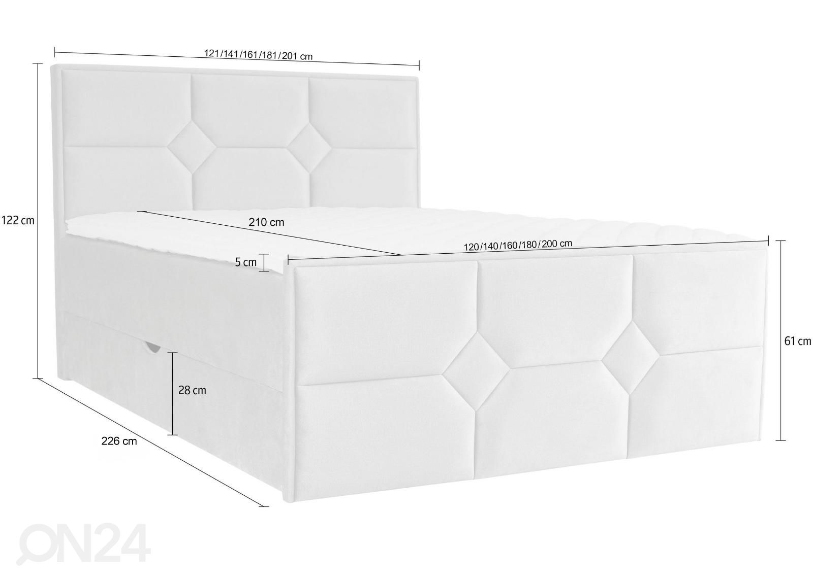 Pesukastiga kontinentaalvoodi Helena Mosaiik 200x210cm suurendatud mõõdud