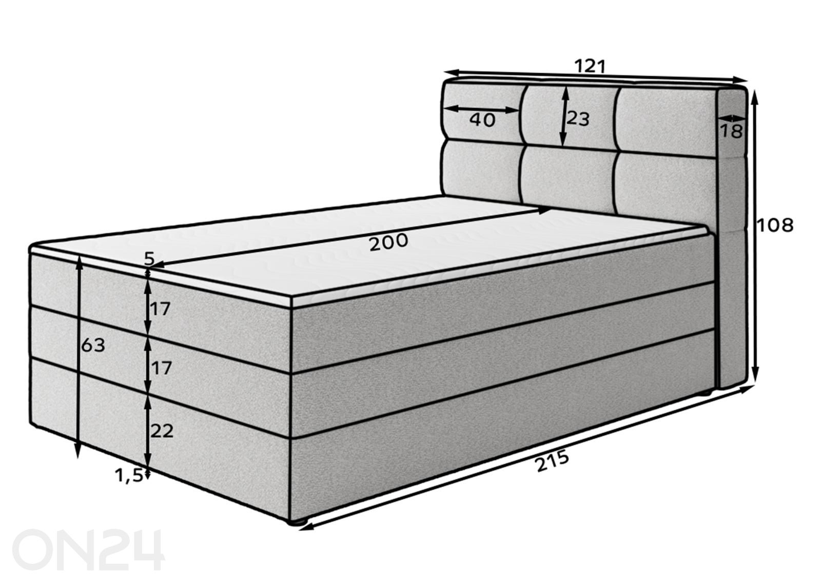 Pesukastiga kontinentaalvoodi Kasped 120x200 cm suurendatud mõõdud