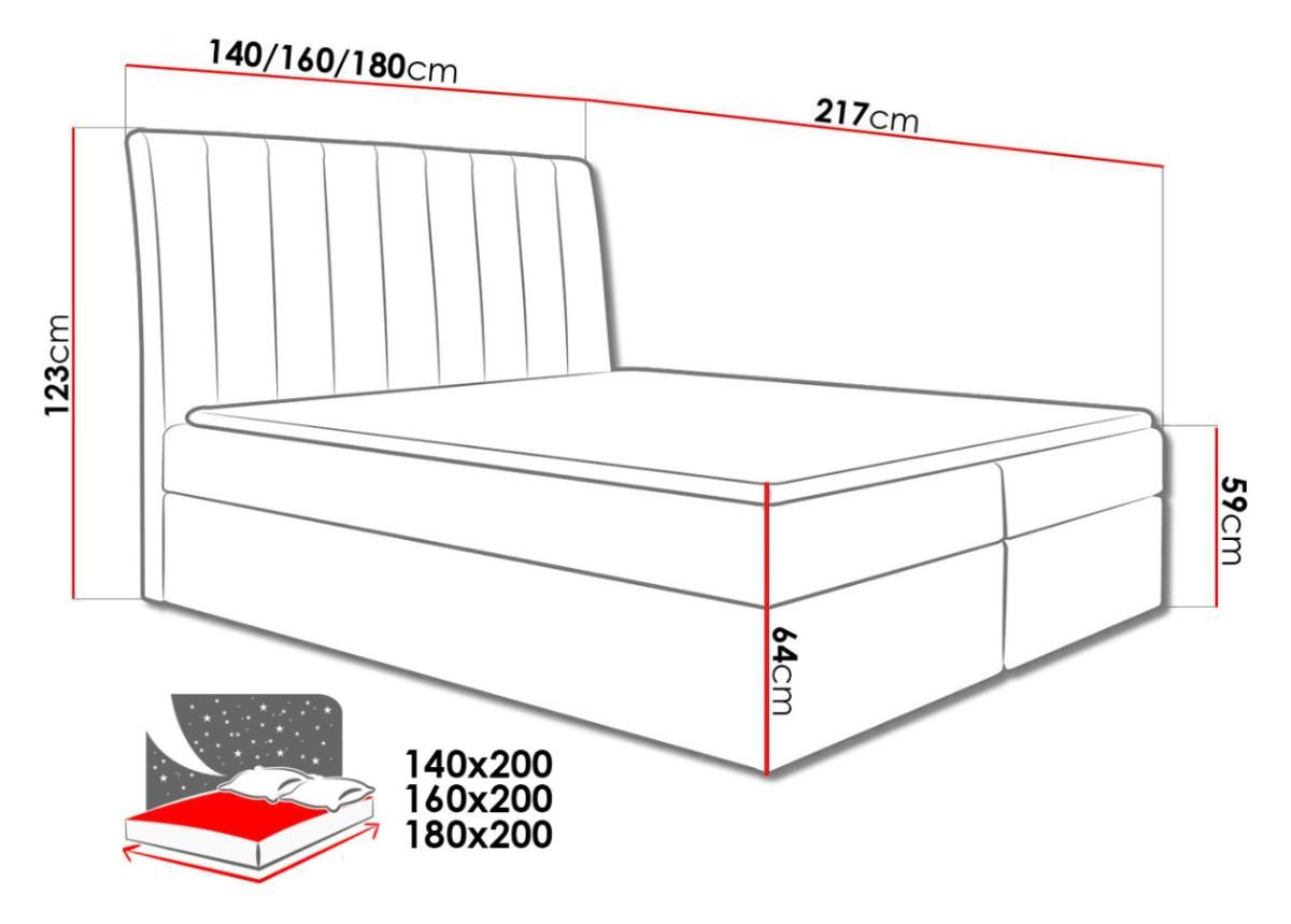 Pesukastiga kontinentaalvoodi Nero 160x200 cm suurendatud mõõdud