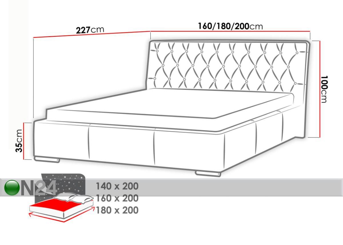 Pesukastiga voodi 140x200 cm suurendatud mõõdud