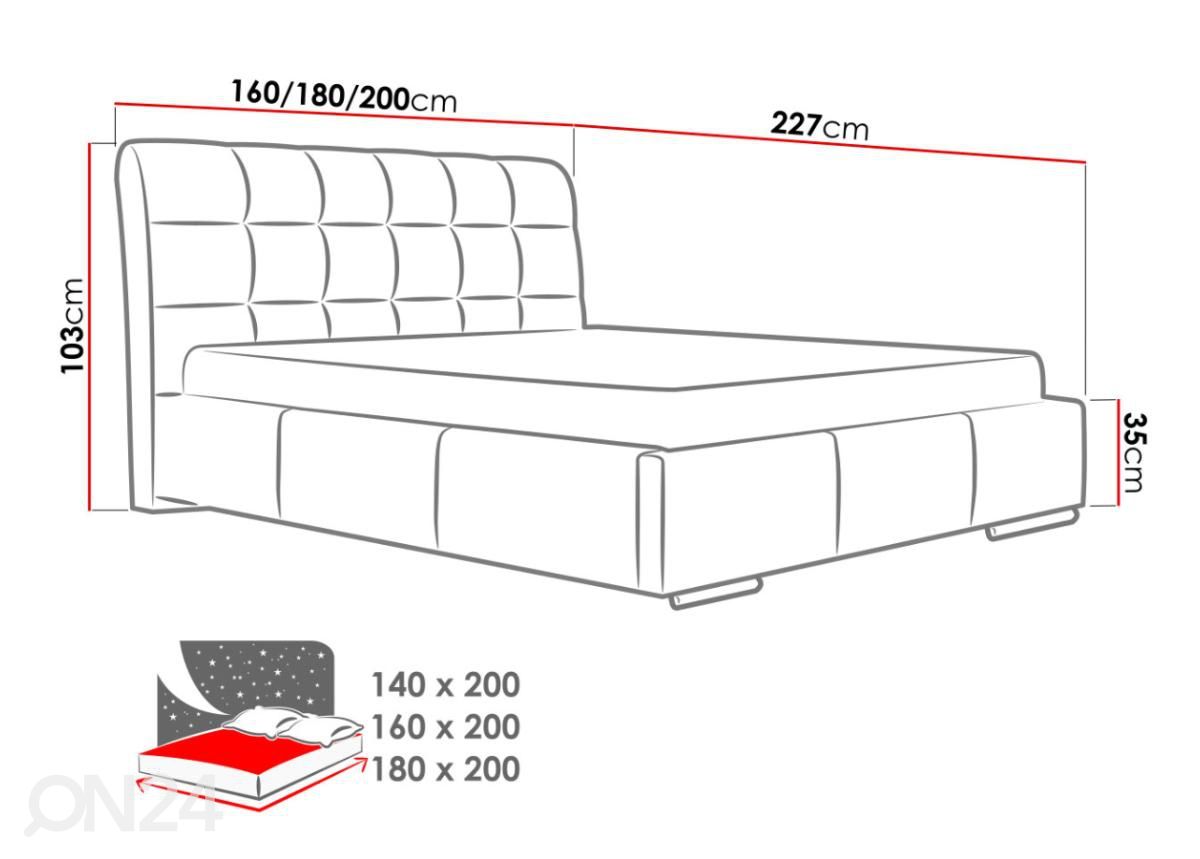 Pesukastiga voodi 160x200 cm suurendatud mõõdud