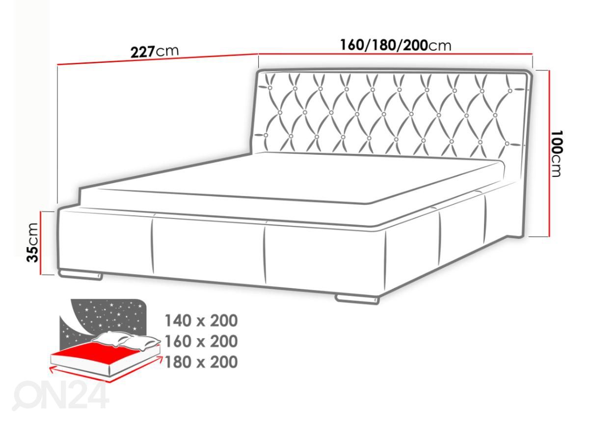 Pesukastiga voodi 180x200 cm suurendatud mõõdud