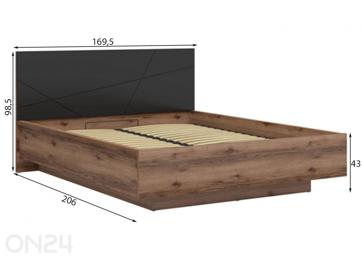 Pesukastiga voodi Forn 160x200 cm suurendatud mõõdud