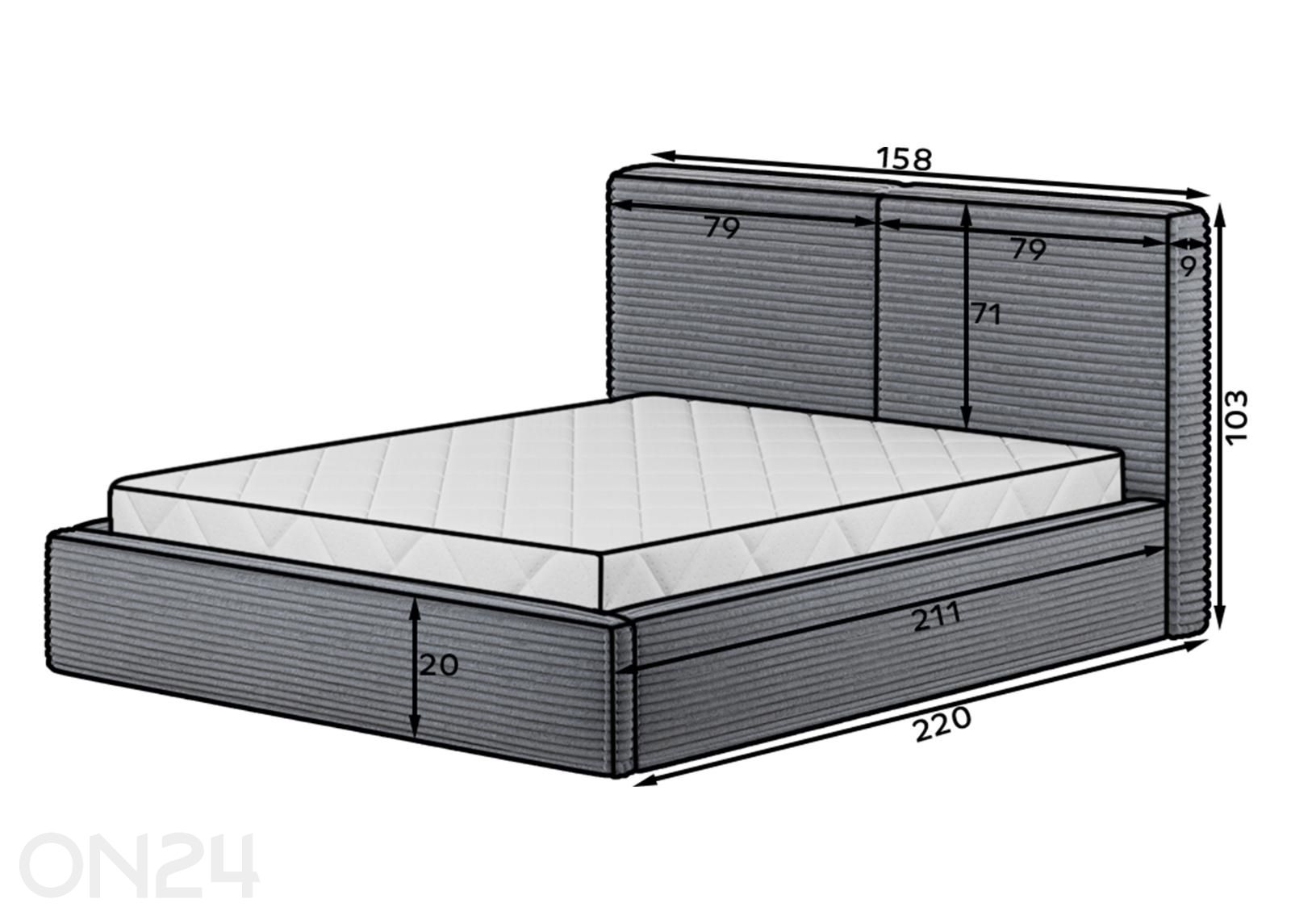 Pesukastiga voodi Pesillo 140x200 cm suurendatud mõõdud