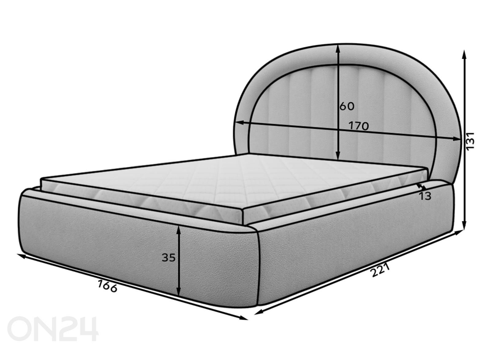 Pesukastiga voodi Tapedo 140x200 cm suurendatud mõõdud