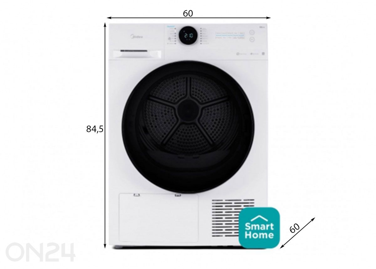 Pesukuivati Midea MD200H80BW/W-HR suurendatud mõõdud
