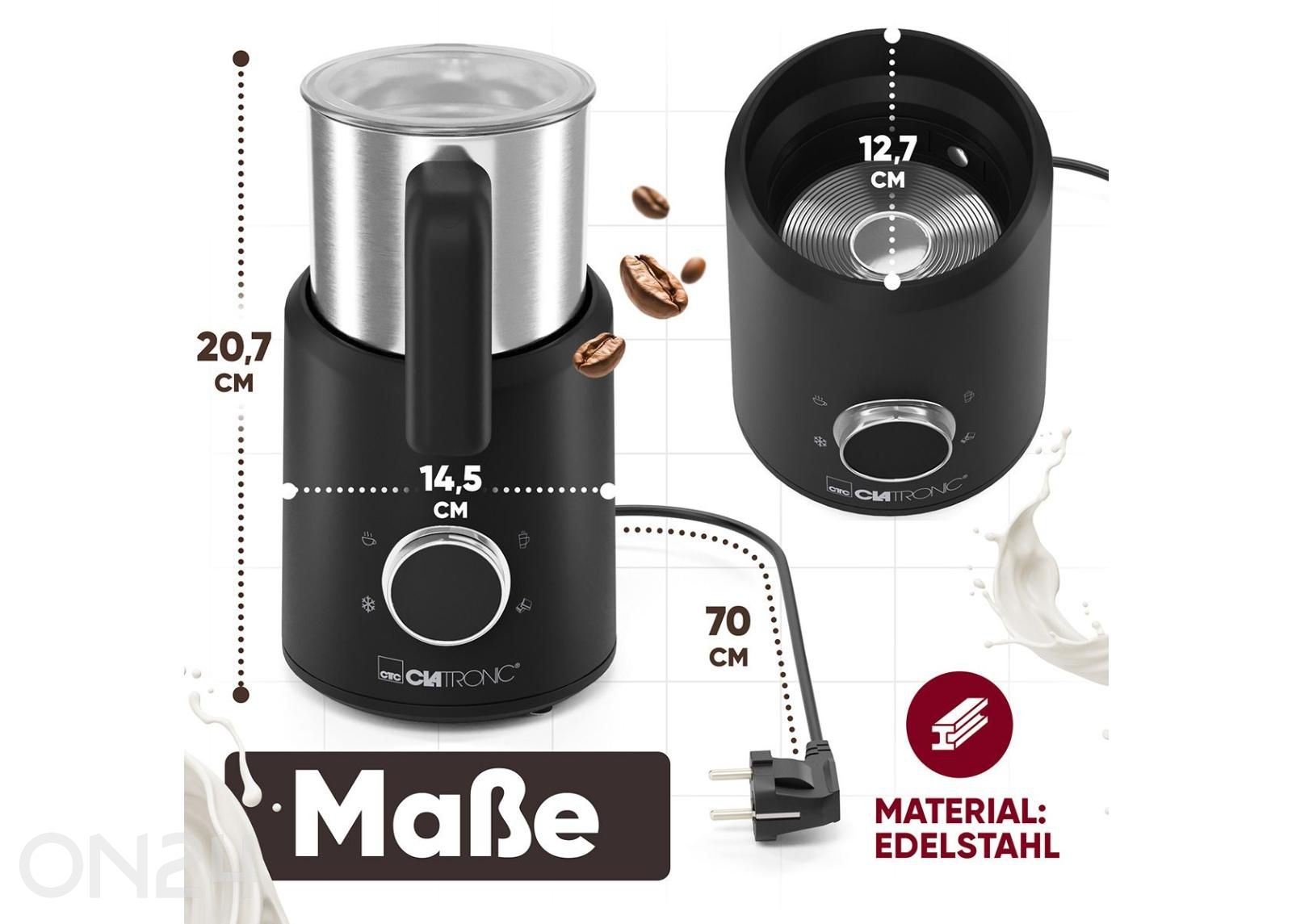 Piimavahustaja Clatronic MS3812 suurendatud mõõdud