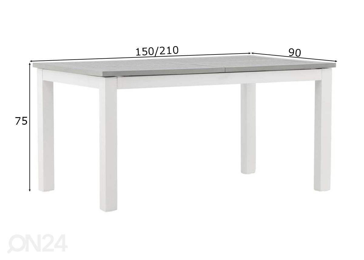 Pikendatav aialaud Albany 152/210 cm suurendatud mõõdud
