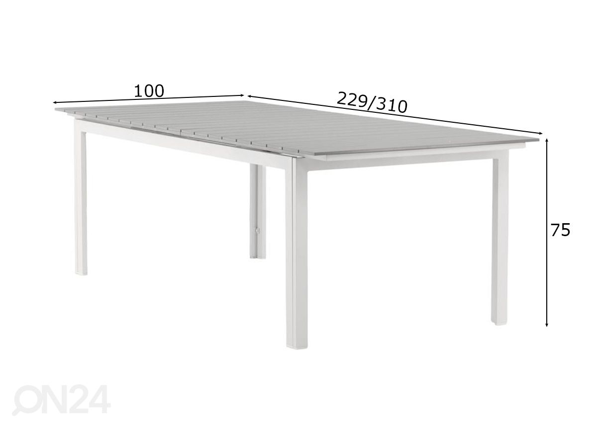 Pikendatav aialaud Levels 229/310x100cm suurendatud mõõdud