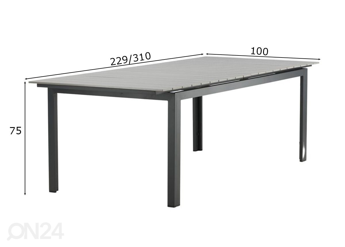 Pikendatav aialaud Levels 229/310x100cm suurendatud mõõdud