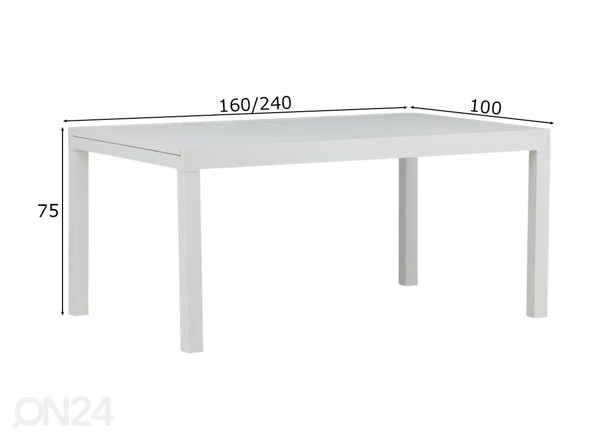 Pikendatav aialaud Marbella 160/240 cm suurendatud mõõdud