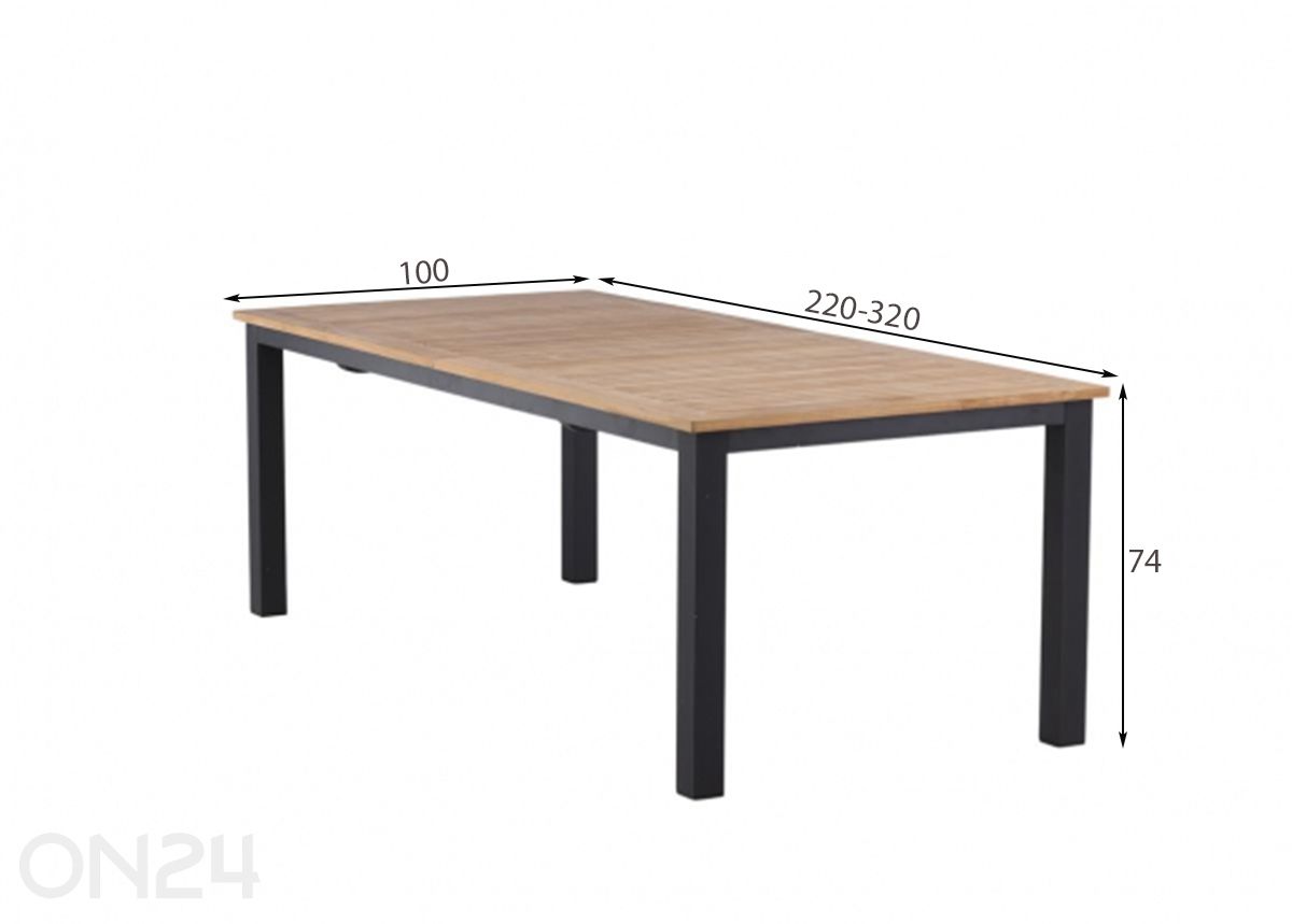 Pikendatav aialaud Panama 100x220/320 cm suurendatud mõõdud