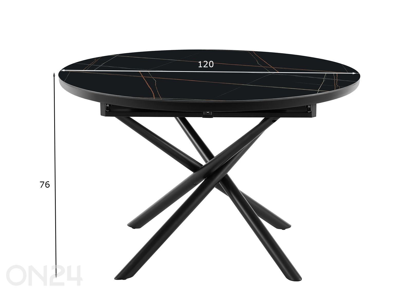 Pikendatav söögilaud Ø120 cm suurendatud mõõdud